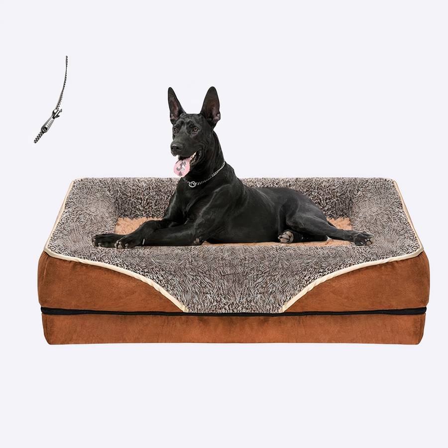 Elegant Brown and Beige Dog Couch Plush Pet Sofa Bed