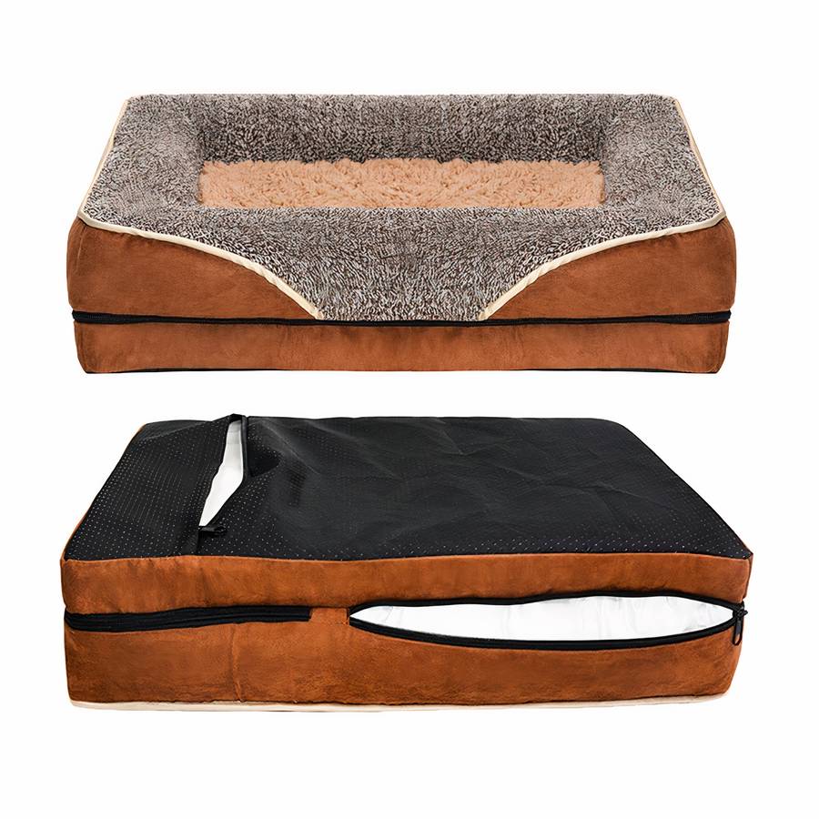 Elegant Brown and Beige Dog Couch Plush Pet Sofa Bed