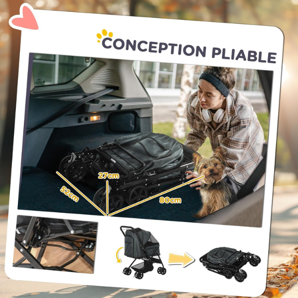 Dog Stroller with 4 Swivel Wheels Pet Stroller for Small Dogs and Puppies