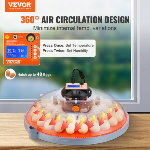 Automatic Egg Incubator with Auto Turn 48 Eggs Temperature and Humidity Control