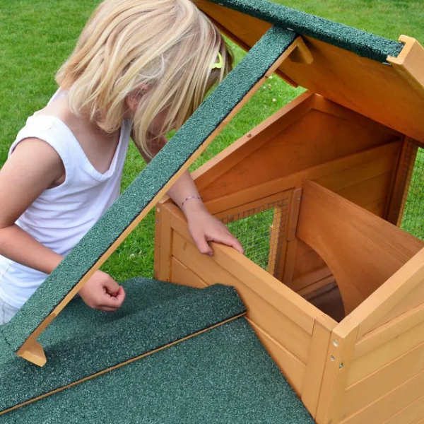 Rabbit Hutch Cage with Run Enclosure 57x21x34 Inch - Outdoor Bunny Villa