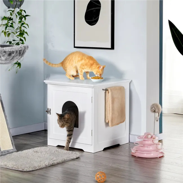 Cat Toilet House with Door 20x21x22 inch Litter Box Enclosure Furniture