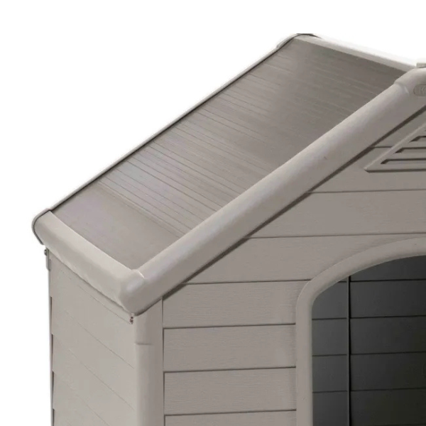 Beige and Brown Plastic Dog House 39 x 37 x 39 Inches Durable Outdoor Pet Kennel