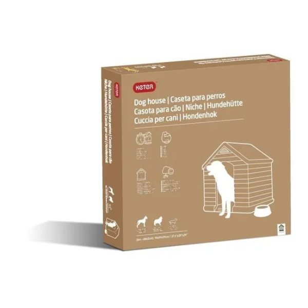 Beige and Brown Plastic Dog House 39 x 37 x 39 Inches Durable Outdoor Pet Kennel