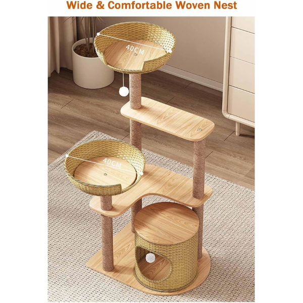 Cat Tree Tower with Sisal Scratching Post - Cat Condo and Climbing Furniture