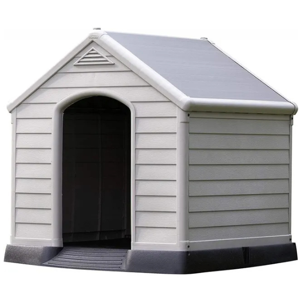 Beige and Brown Plastic Dog House 39 x 37 x 39 Inches Durable Outdoor Pet Kennel