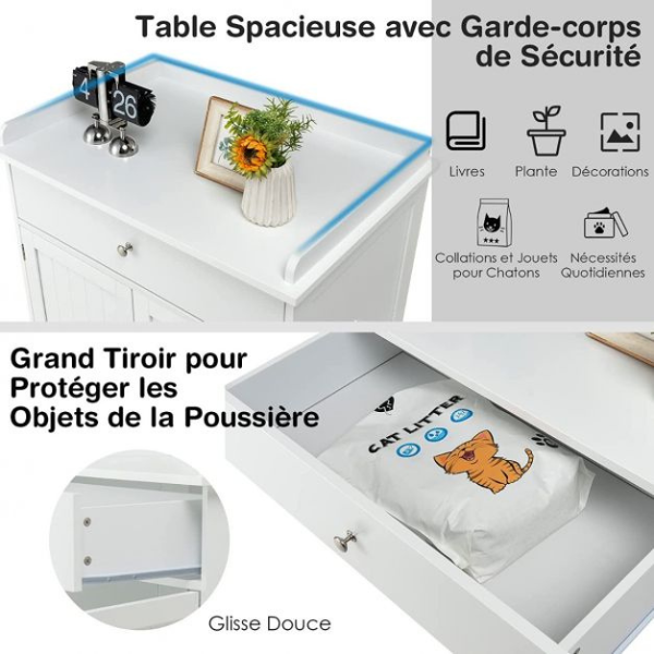Cat Litter Box Cabinet - Hidden Cat Toilet Furniture with Drawer and 2 Doors