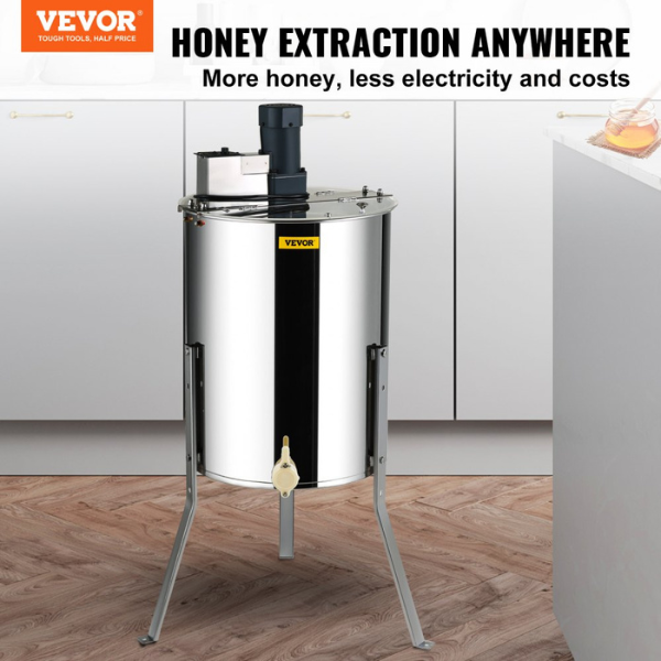 Electric Stainless Steel Honey Extractor 4/8 Frame Centrifuge Honey Separator with Lid 140W Adjustable Height Beekeeping Equipment