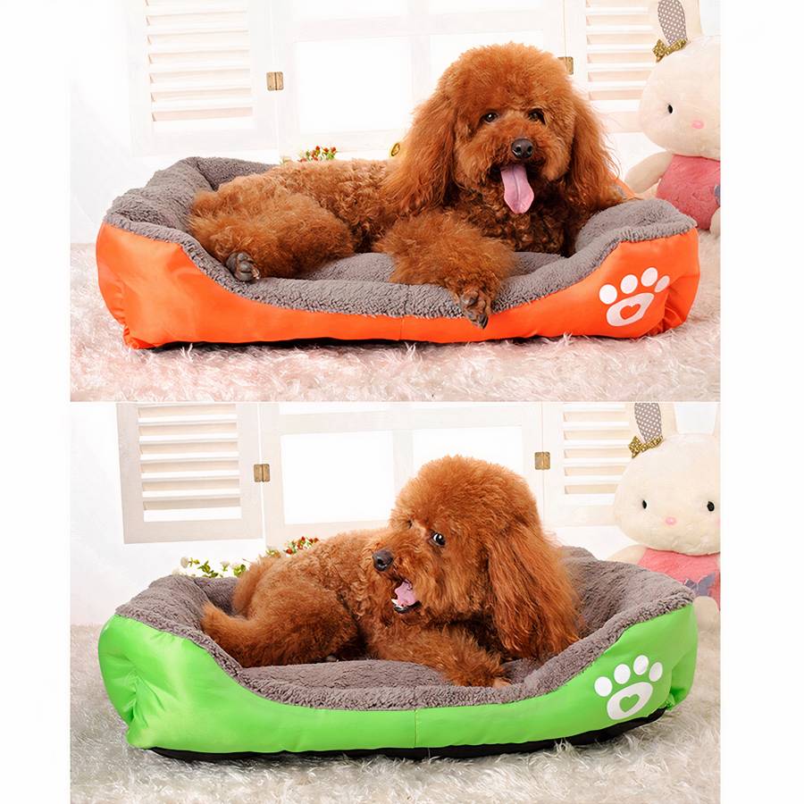XXL Dog Bed Rectangular Cotton Basket with Paw Print Pattern