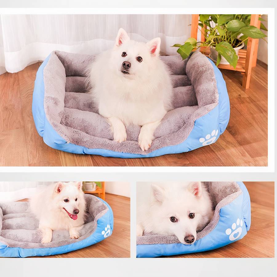 XXL Dog Bed Rectangular Cotton Basket with Paw Print Pattern