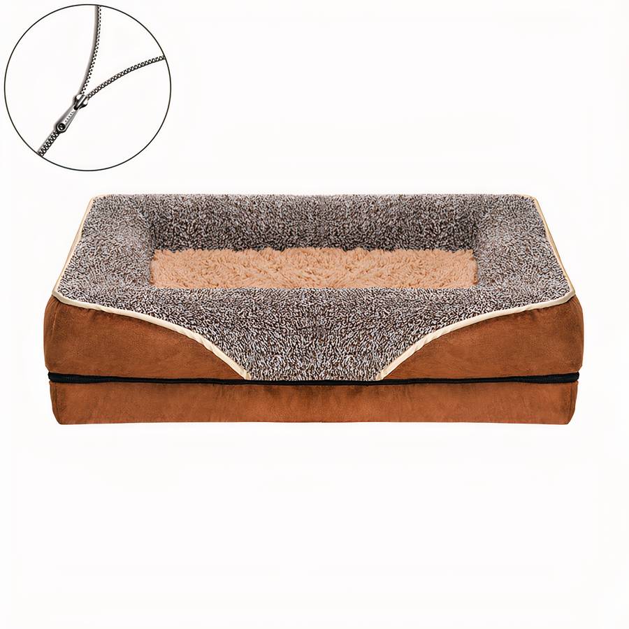 Elegant Brown and Beige Dog Couch Plush Pet Sofa Bed