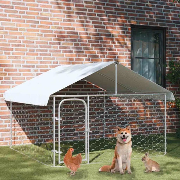 Outdoor Dog Kennel with Galvanized Steel Roof and Polyethylene Fabric 400x150x200 cm