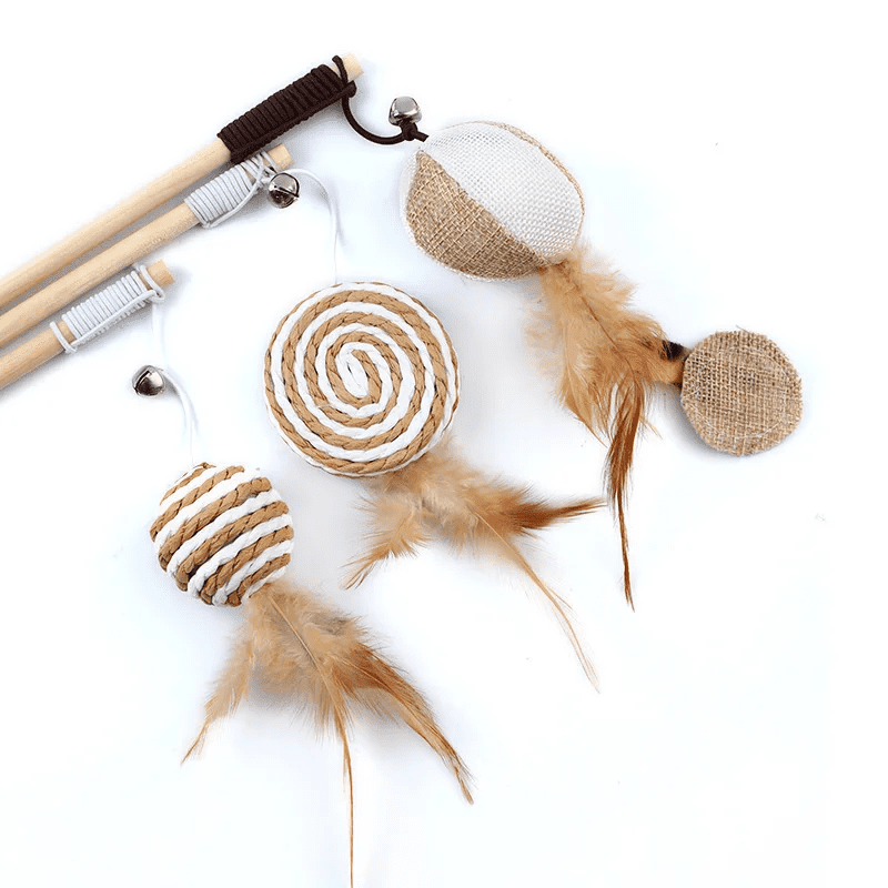 Wooden Cat Fishing Rod Toy Interactive Cat Wand Teaser