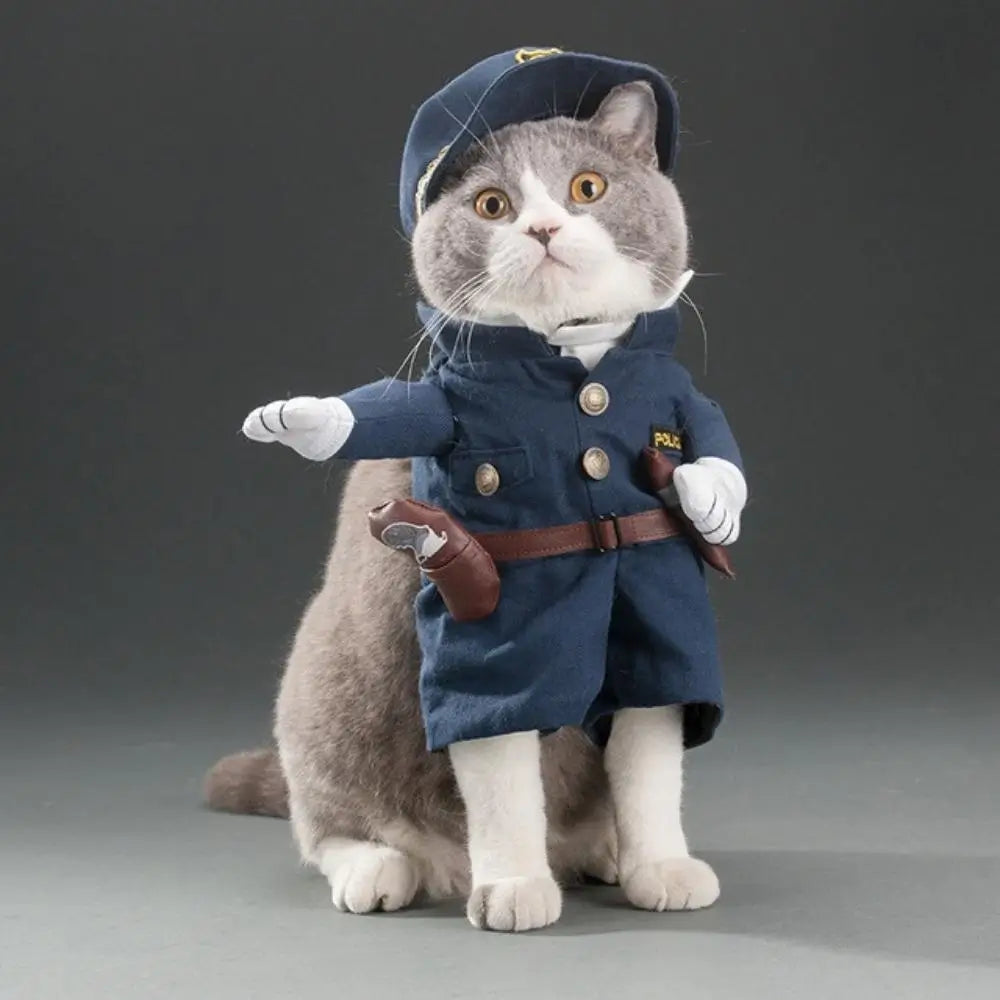 Police Officer Cat Costume Pet Halloween Outfit for Cats