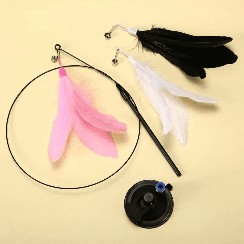 Cat Fishing Rod Toy with Suction Cup Interactive Cat Wand Teaser