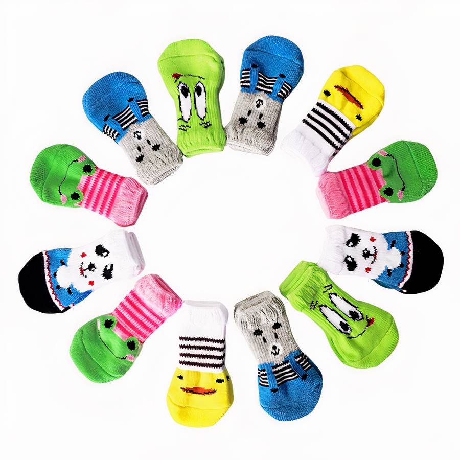 Thick Warm Colorful Dog Slippers Cozy Pet Paw Socks