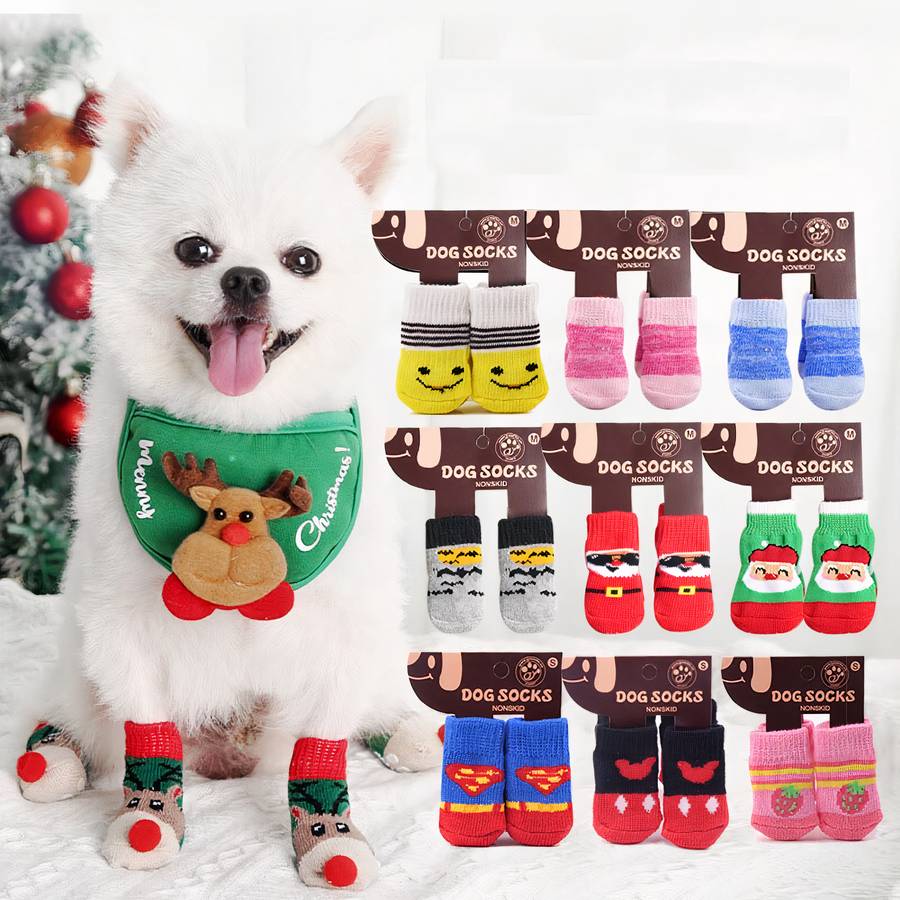 Multicolor Warm Cotton Dog Booties Cozy Paw Protectors for Small Medium Dogs