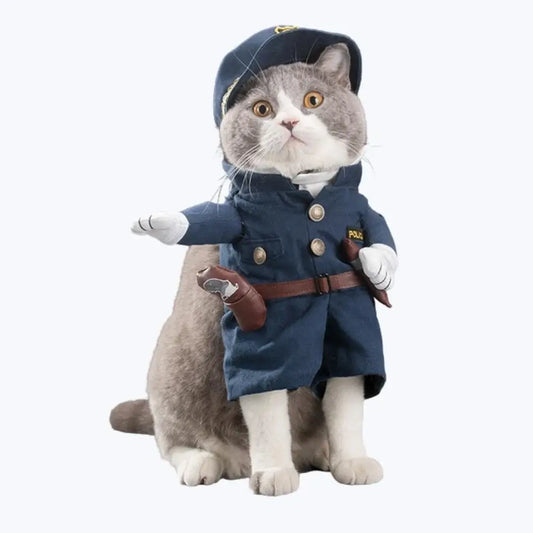Police Officer Cat Costume Pet Halloween Outfit for Cats