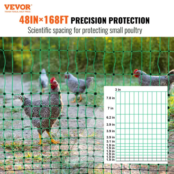 Electric Fence Netting Kit 1.21 x 51.2 m - PE Mesh Fence with Posts and Double-Pointed Stakes - Portable Utility Mesh for Chickens