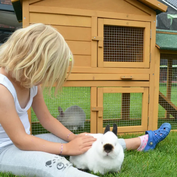 Rabbit Hutch Cage with Run Enclosure 57x21x34 Inch - Outdoor Bunny Villa