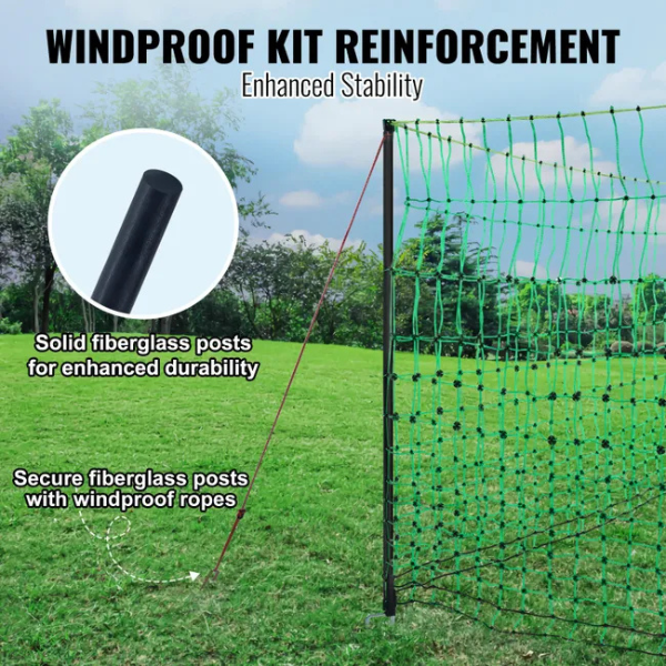 Electric Fence Netting Kit 1.21 x 51.2 m - PE Mesh Fence with Posts and Double-Pointed Stakes - Portable Utility Mesh for Chickens