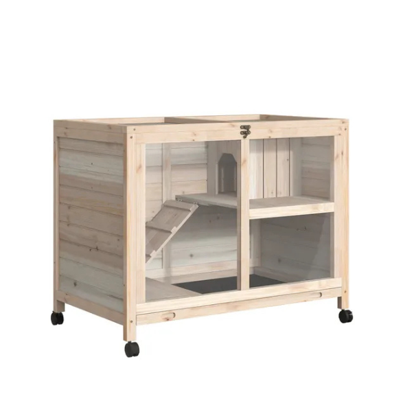 2-Level Rabbit Hutch on Wheels with Hideaway and Removable Waste Tray