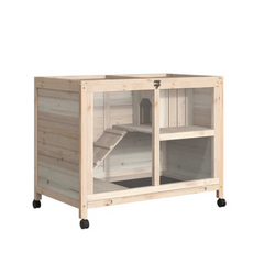 2-Level Rabbit Hutch on Wheels with Hideaway and Removable Waste Tray