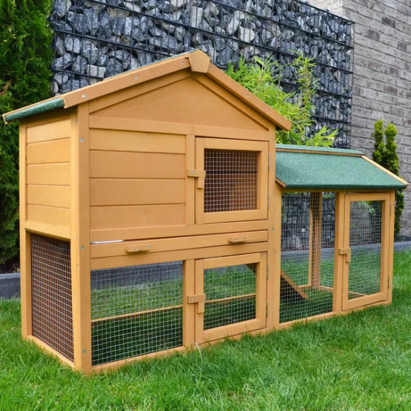 Rabbit Hutch Cage with Run Enclosure 57x21x34 Inch - Outdoor Bunny Villa
