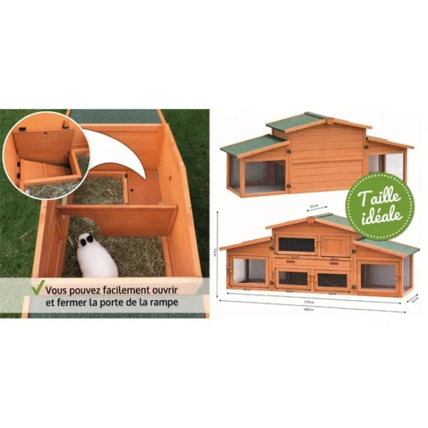 Outdoor Rabbit Hutch Cage 185x51x75cm Large Small Animal House for Pets