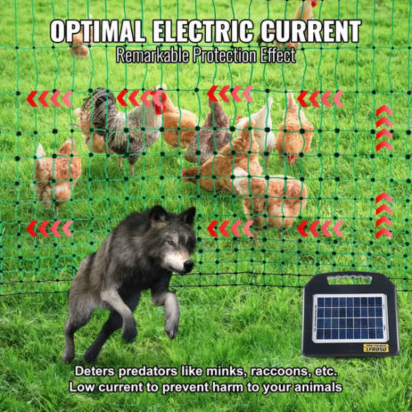 Electric Fence Netting Kit 1.21 x 51.2 m - PE Mesh Fence with Posts and Double-Pointed Stakes - Portable Utility Mesh for Chickens