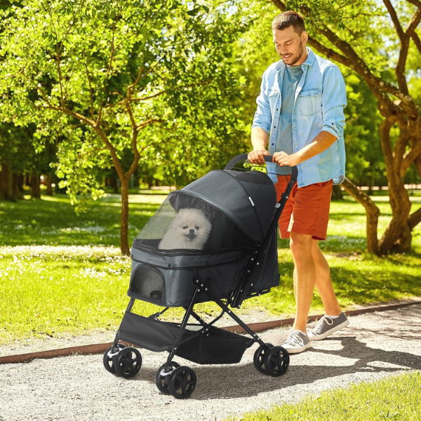Dog Stroller with 4 Swivel Wheels Pet Stroller for Small Dogs and Puppies