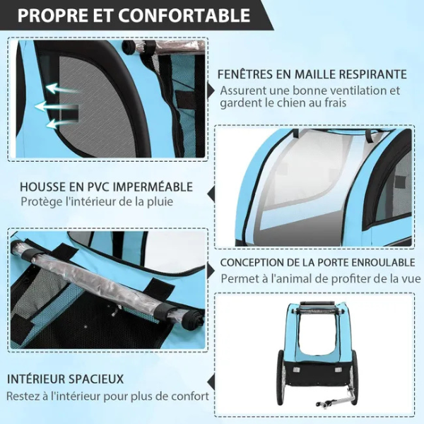 Foldable Dog Bike Trailer Oxford Canvas Pet Carrier Stroller with Flag 8 Reflectors Max Load 88 lbs