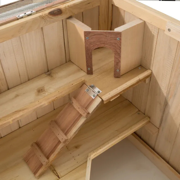 Wooden Small Animal Cage with Openable Wire Mesh Roof for Rodents