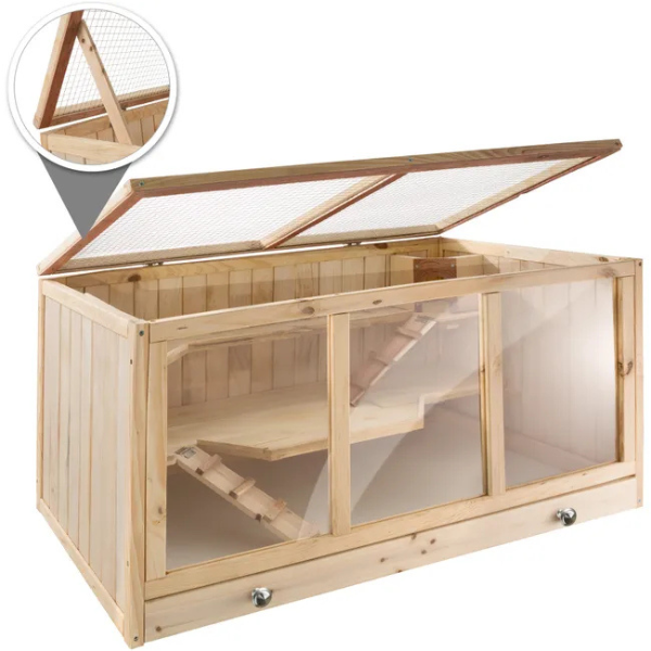 Wooden Small Animal Cage with Openable Wire Mesh Roof for Rodents