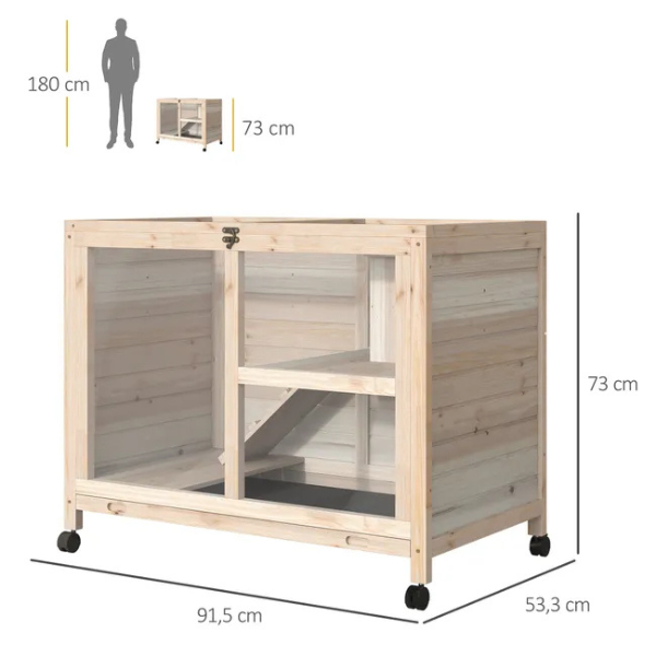 2-Level Rabbit Hutch on Wheels with Hideaway and Removable Waste Tray