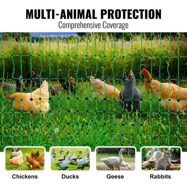 Electric Fence Netting Kit 1.21 x 51.2 m - PE Mesh Fence with Posts and Double-Pointed Stakes - Portable Utility Mesh for Chickens