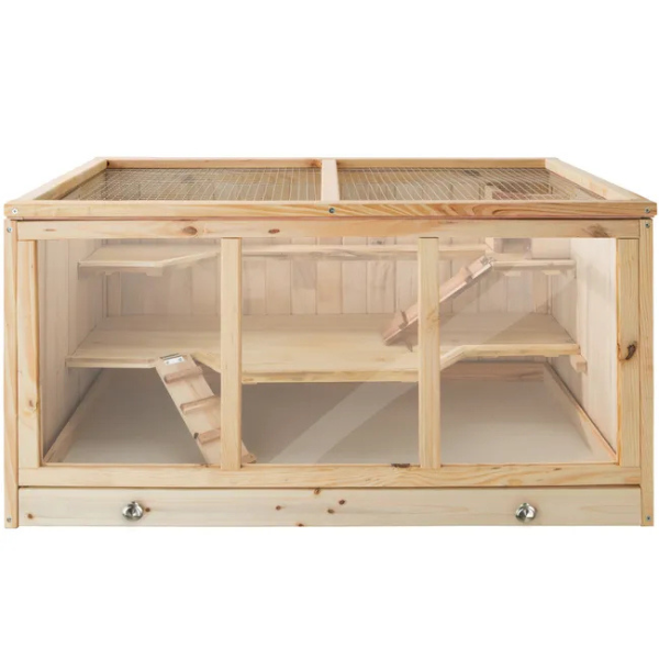 Wooden Small Animal Cage with Openable Wire Mesh Roof for Rodents