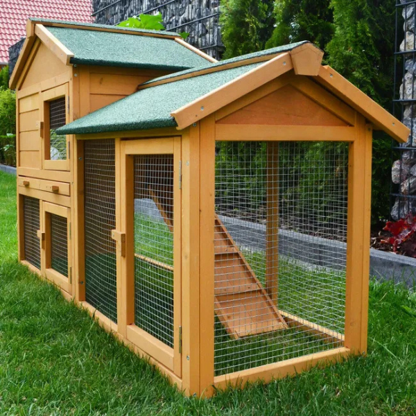Rabbit Hutch Cage with Run Enclosure 57x21x34 Inch - Outdoor Bunny Villa