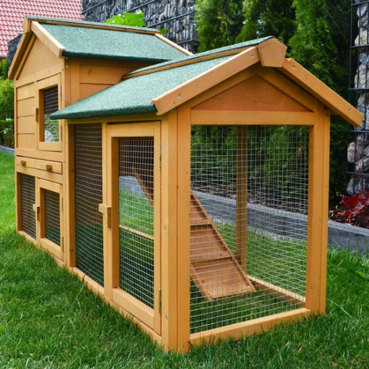 Rabbit Hutch Cage with Run Enclosure 57x21x34 Inch - Outdoor Bunny Villa