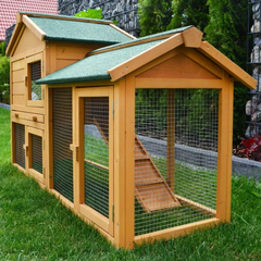 Rabbit Hutch Cage with Run Enclosure 57x21x34 Inch - Outdoor Bunny Villa