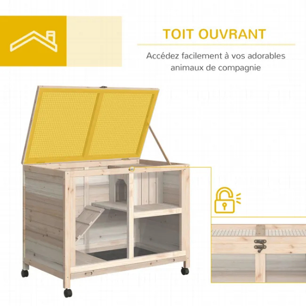 2-Level Rabbit Hutch on Wheels with Hideaway and Removable Waste Tray