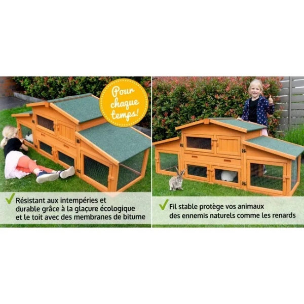 Outdoor Rabbit Hutch Cage 185x51x75cm Large Small Animal House for Pets
