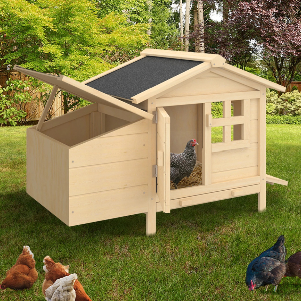 Elevated Wooden Chicken Coop with Nesting Box