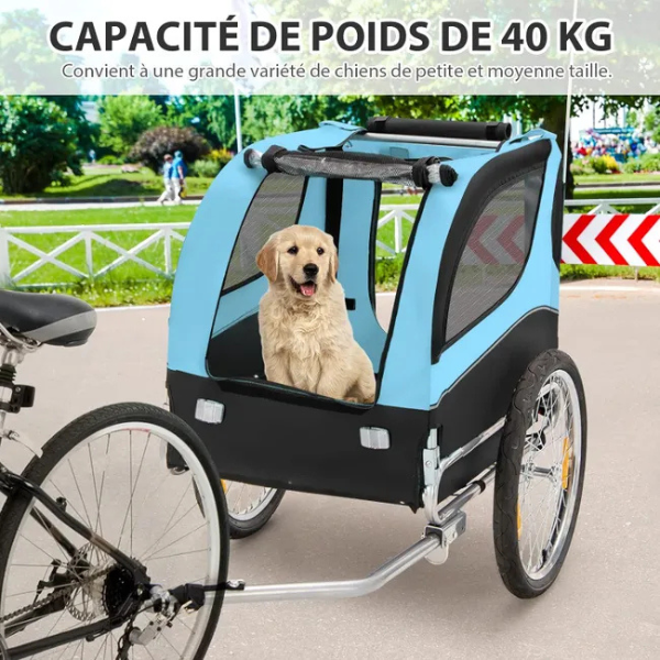Foldable Dog Bike Trailer Oxford Canvas Pet Carrier Stroller with Flag 8 Reflectors Max Load 88 lbs