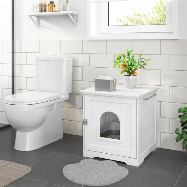 Cat Toilet House with Door 20x21x22 inch Litter Box Enclosure Furniture