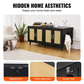 Black Rattan Wooden Cabinet Litter Box Enclosure for Two Cats Decorative Storage Furniture