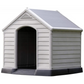 Beige and Brown Plastic Dog House 39 x 37 x 39 Inches Durable Outdoor Pet Kennel