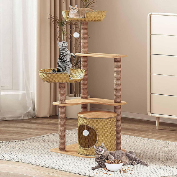 Cat Tree Tower with Sisal Scratching Post - Cat Condo and Climbing Furniture