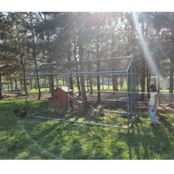 8m² Chicken Coop Run 32mm Tubes 7.4ft High - Reinforced Wire Mesh Pen 13x6.5ft - Galvanized Steel