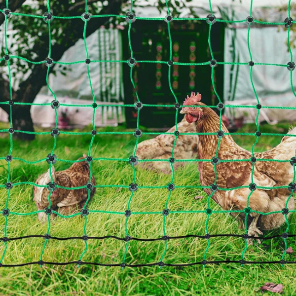 Electric Fence Netting Kit 1.21 x 51.2 m - PE Mesh Fence with Posts and Double-Pointed Stakes - Portable Utility Mesh for Chickens